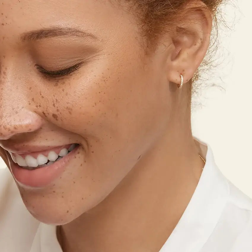 3rd model wearing Vanessa Lab Diamond Earrings