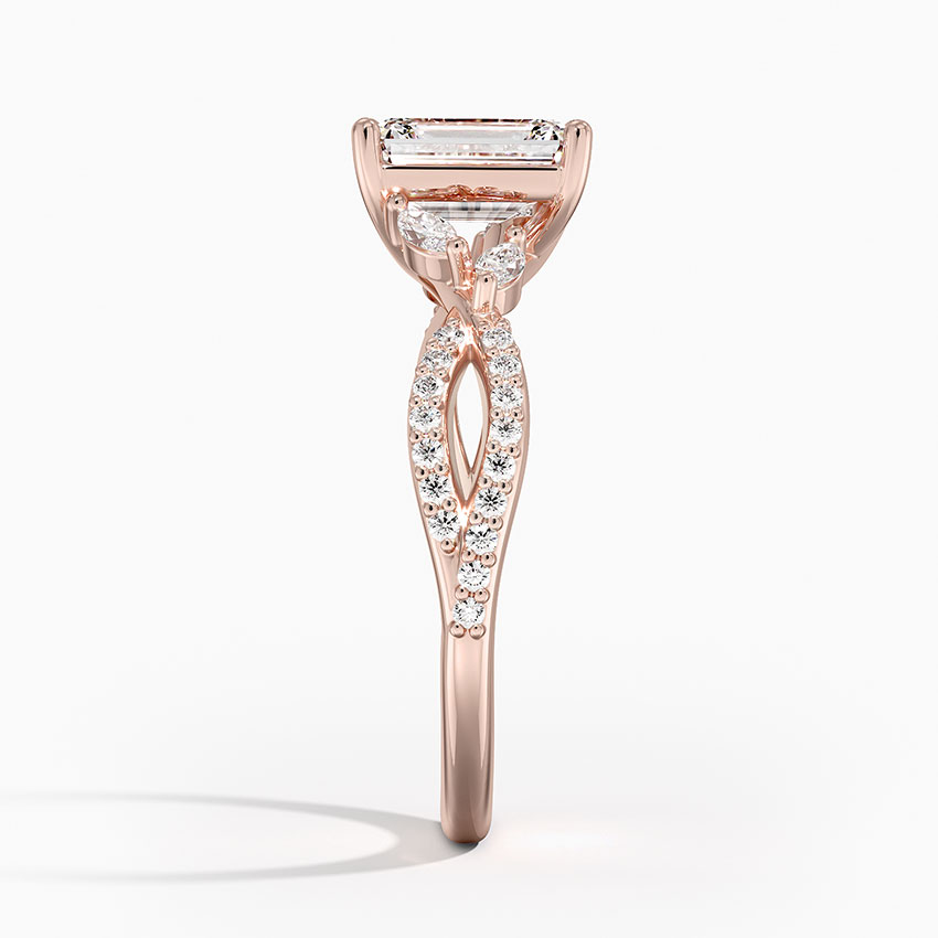 nature inspired emerald cut lab diamond engagement ring rose side