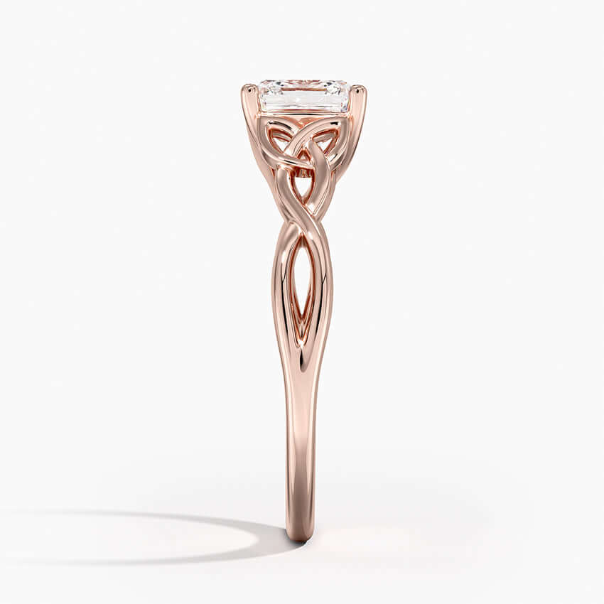 celtic engagement ring rose gold asscher diamond side view
