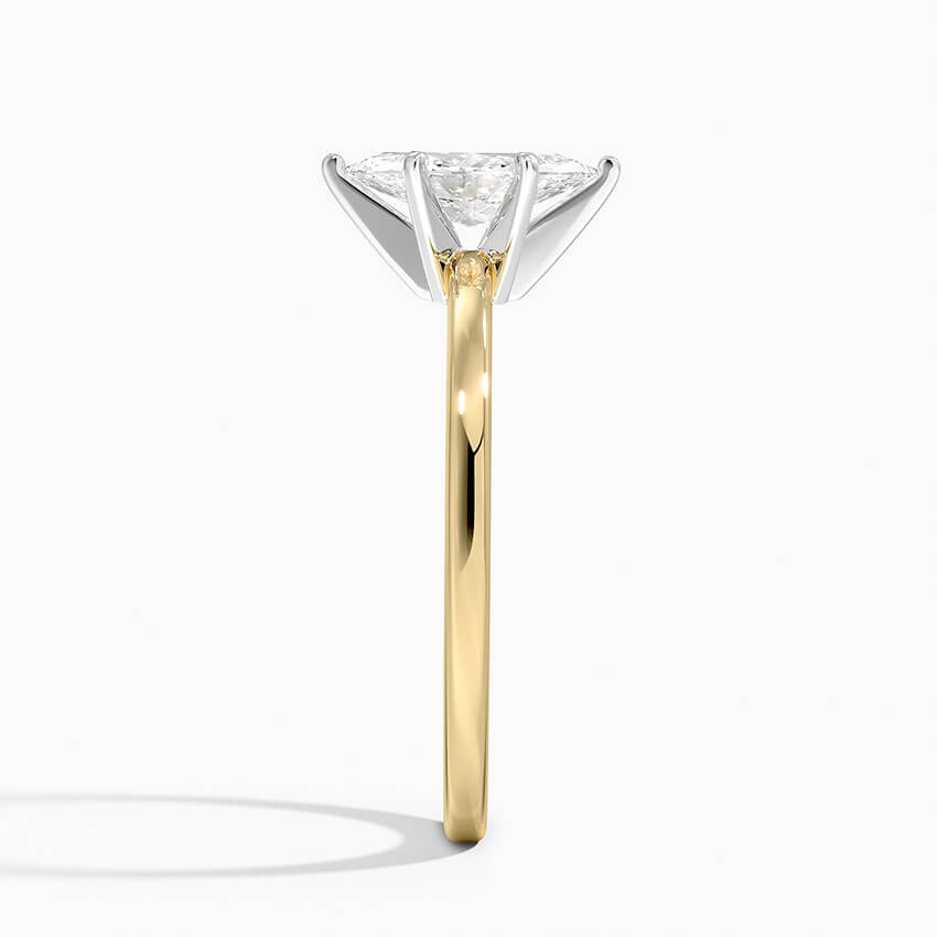 two tone six prong marquise lab diamond engagement ring yellow side