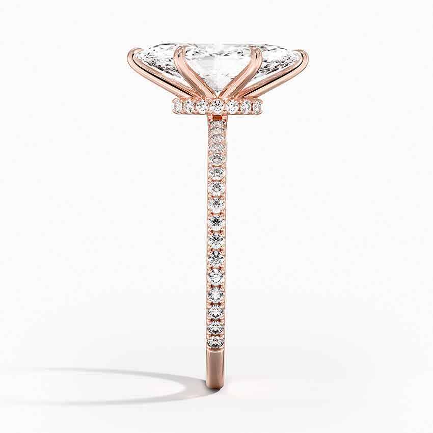 marquise lab diamond claw set engagement ring with pavé-set diamonds on side rose side