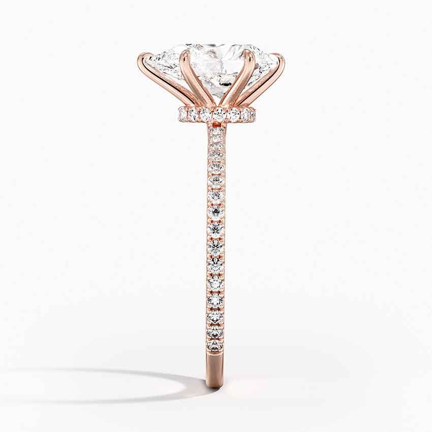 claw prong hidden halo pear cut lab diamond pave settings rose side