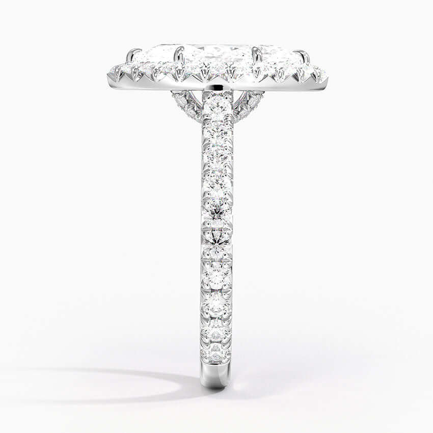 French pavé engagement ring white gold side view