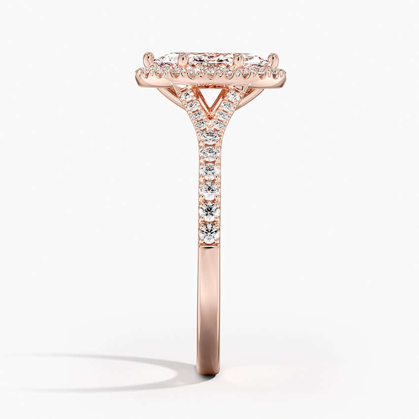 marquise halo diamond engagement ring rose gold side view