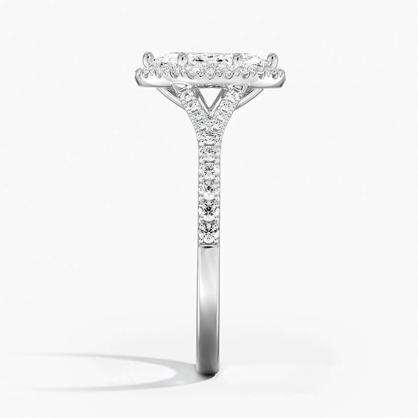 marquise halo diamond engagement ring white gold side view