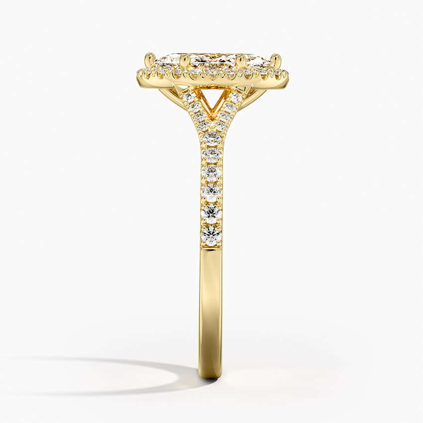 marquise halo diamond engagement ring yellow gold side view
