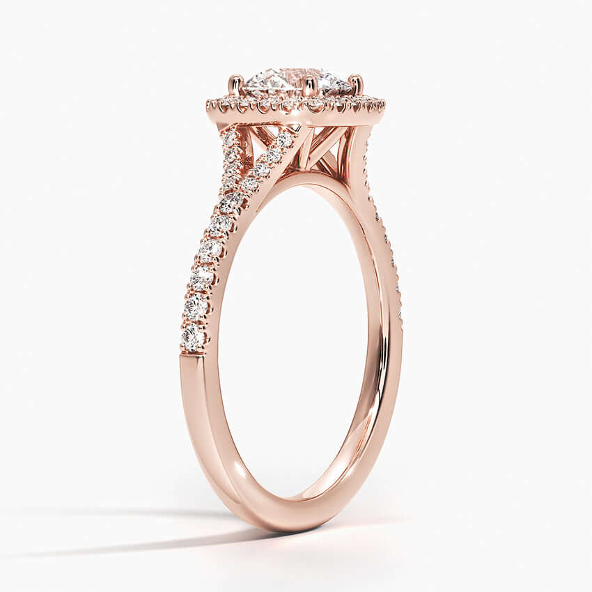halo pave round lab diamond engagement ring rose