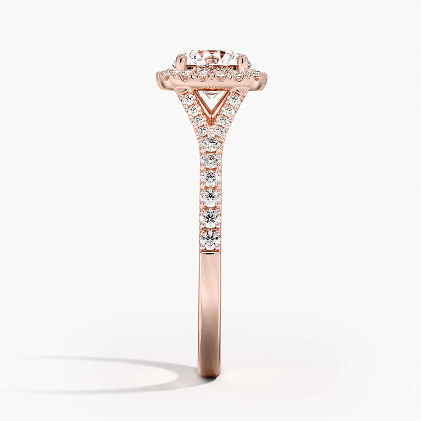 halo pave round lab diamond engagement ring rose side
