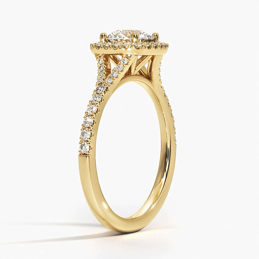 halo pave round lab diamond engagement ring yellow