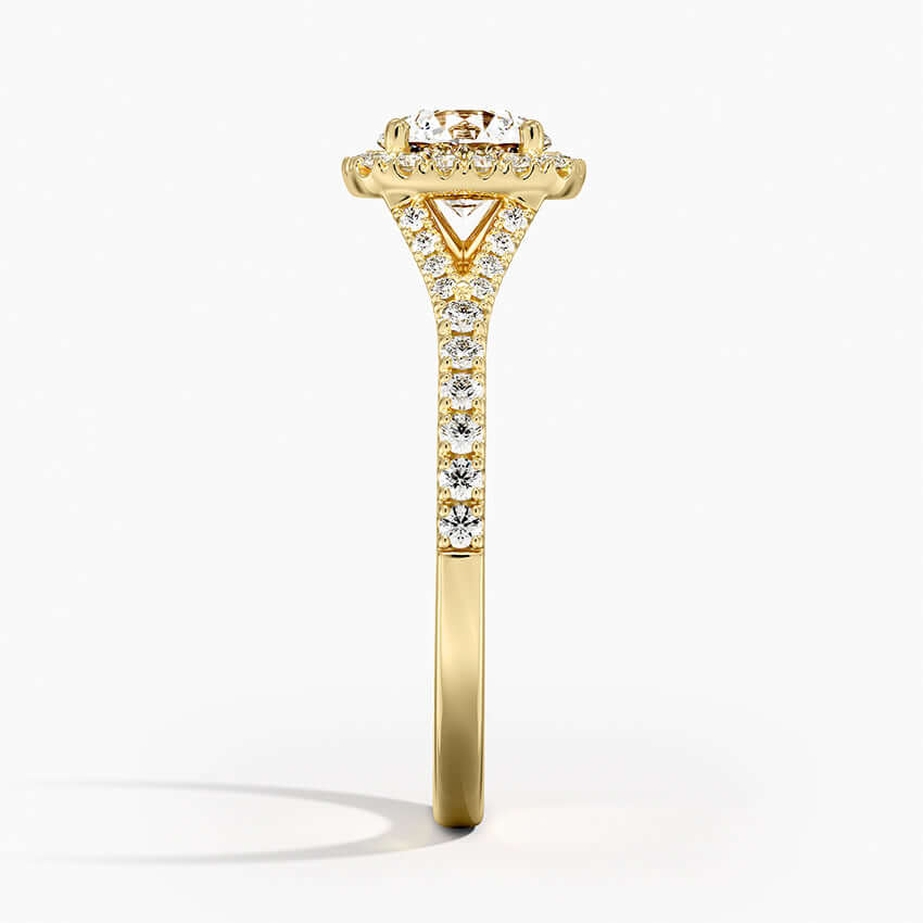 halo pave round lab diamond engagement ring yellow side