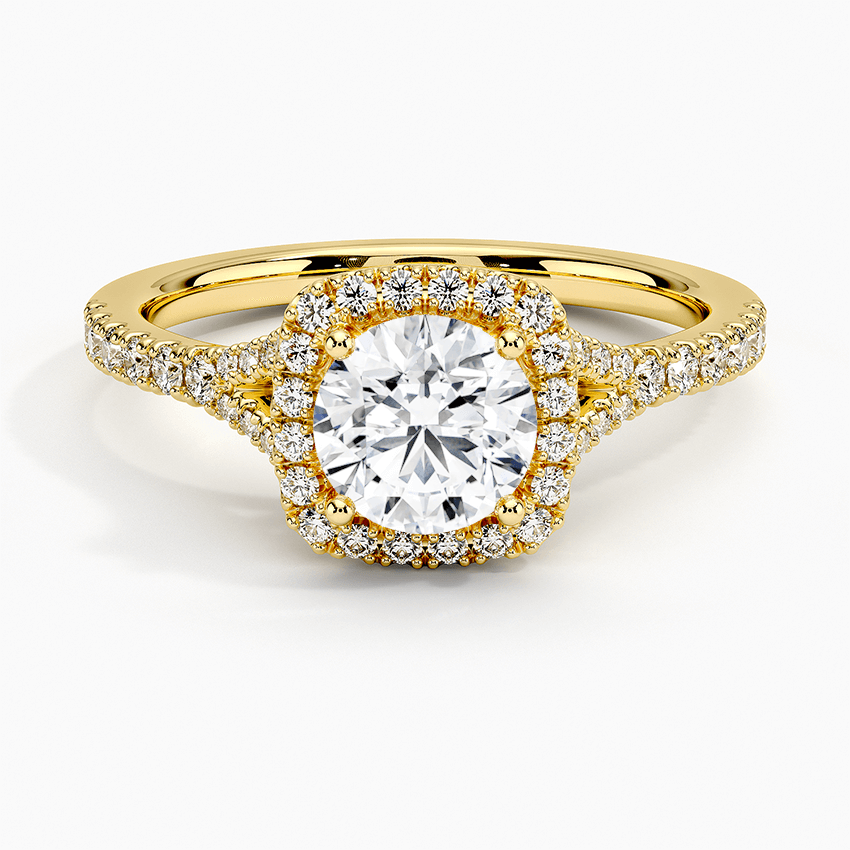 halo pave round lab diamond engagement ring yellow face