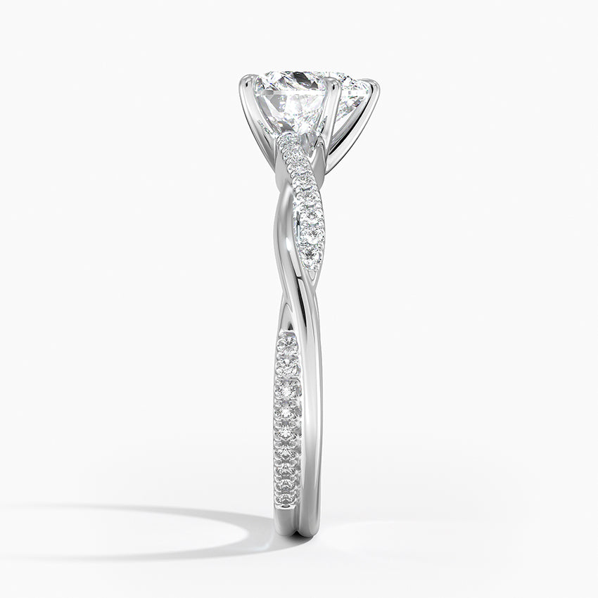 heart shaped lab diamond claw prongs intwined nature inspired pave white side