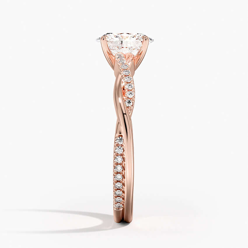 oval diamond rose gold spiral vine engagement ring side view