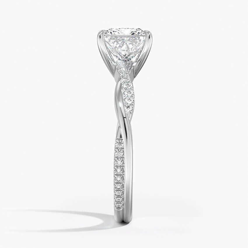 claw set princess lab diamond entwined engagement ring white side