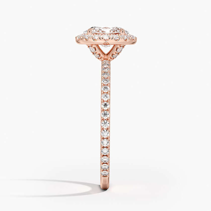 engagement ring pavé set oval diamond rose gold side view