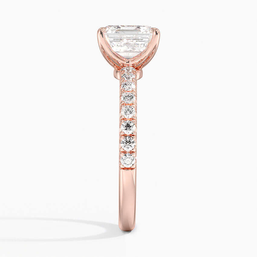 asscher claw set diamond pavé setting rose gold side view