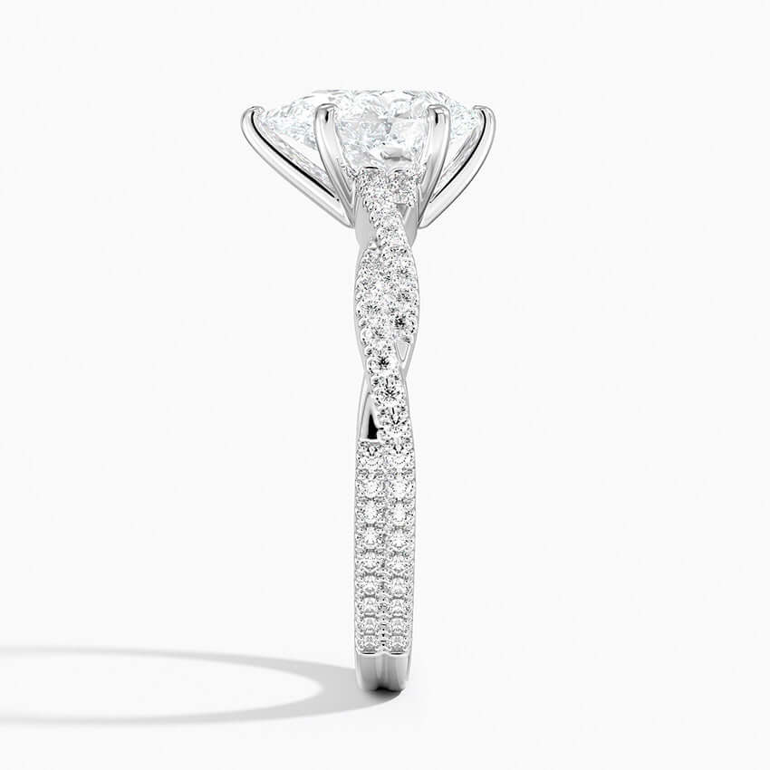 pave set pear lab diamond engagement ring white side