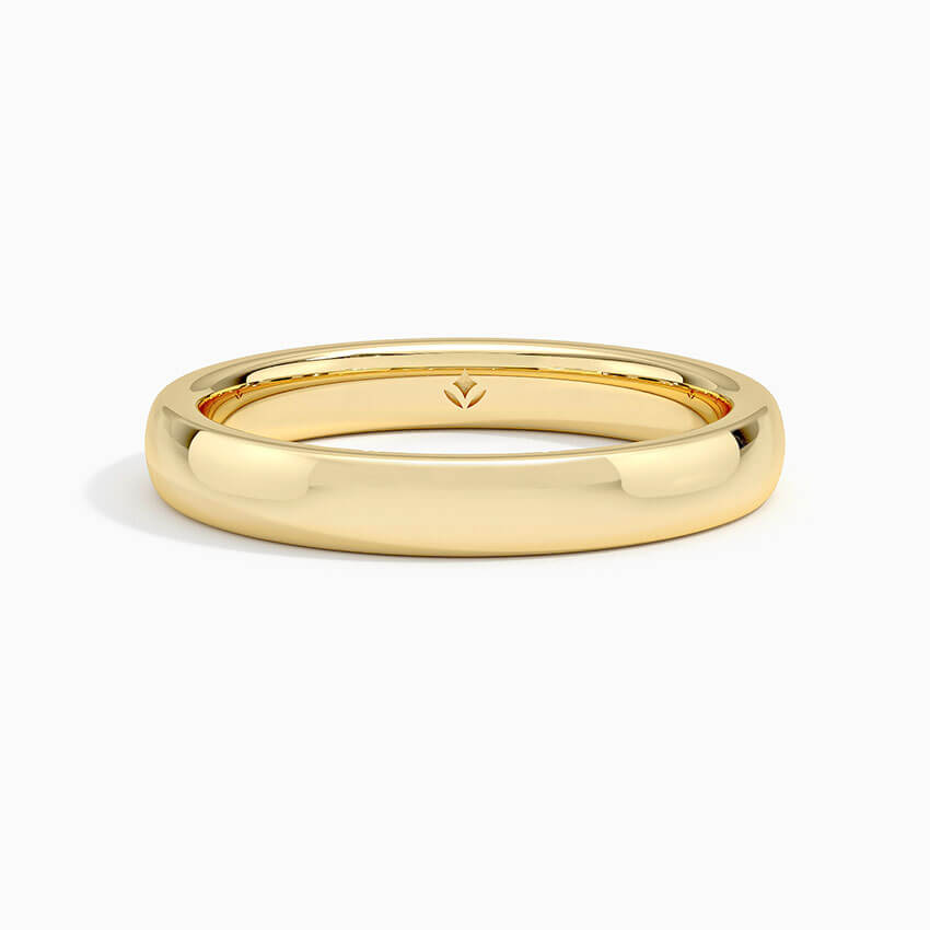 3mm yellow Gold wedding ring face view