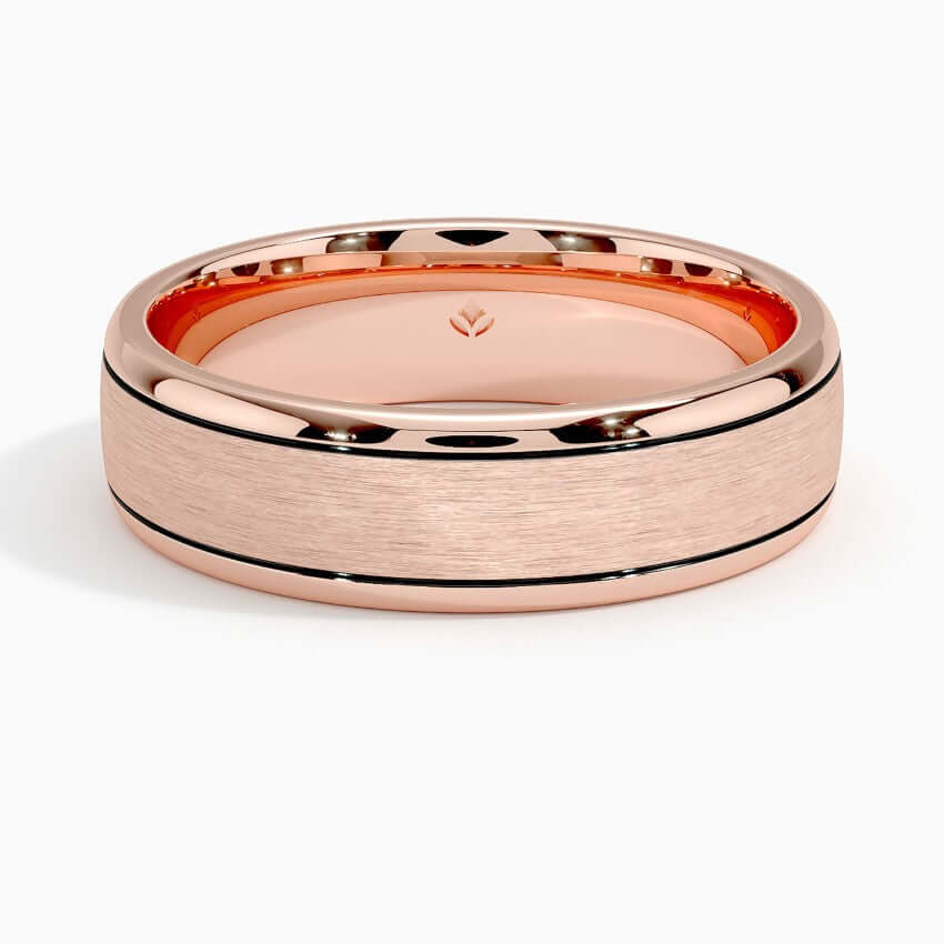 2 engraved line with matte finish wedding band rose face