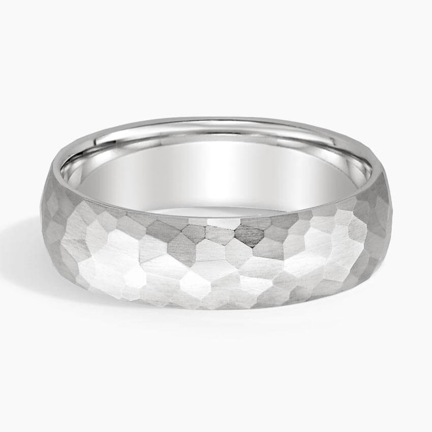 textured wedding band white gold face