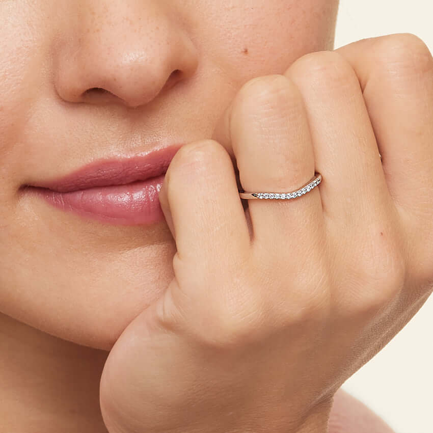 2nd model wearing lab diamond set wedding band