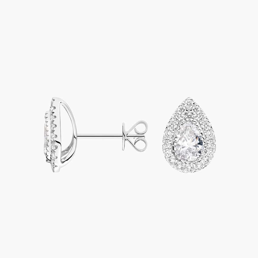 pear shaped diamond halo stud side view