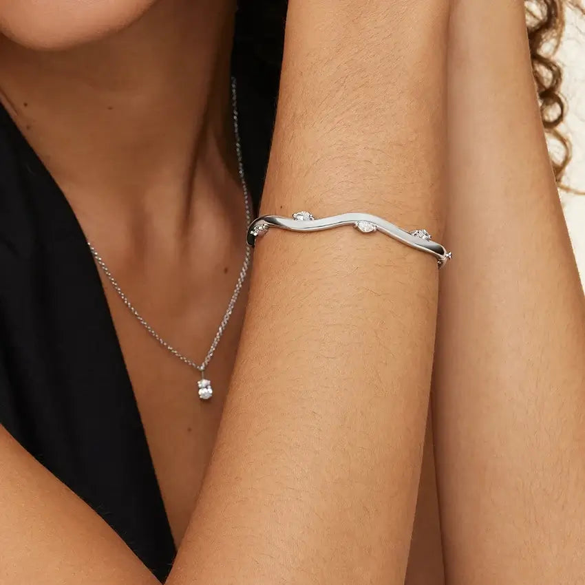 2nd model wearing Nia Diamond Bangle Bracelet