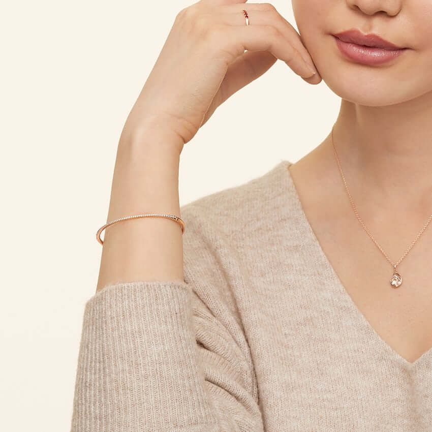 3rd model wearing Zoey Diamond Bangle Bracelet