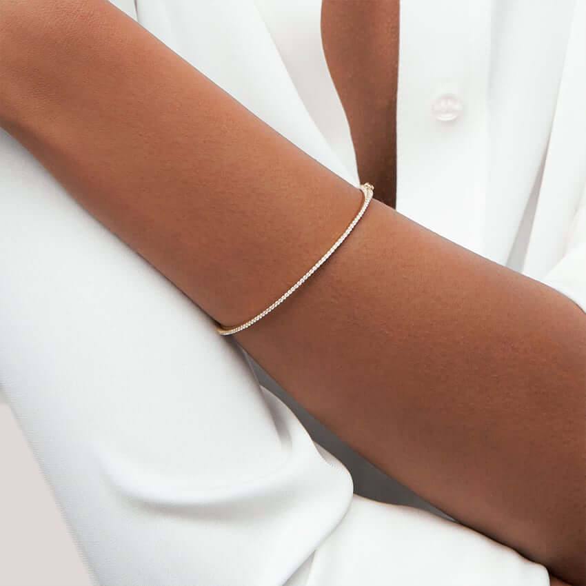 5th model wearing white gold Zoey Diamond Bangle Bracelet