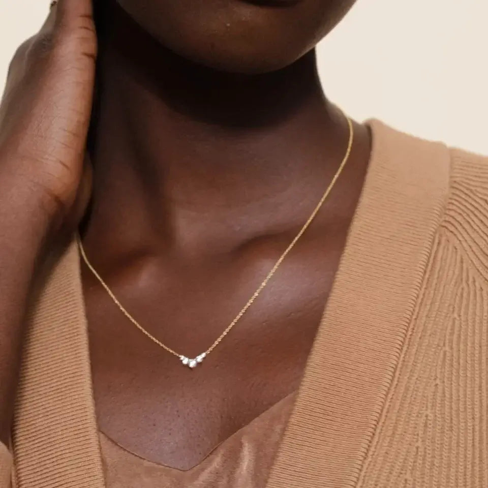 3rd model wearing Jade Lab Diamond Pendant