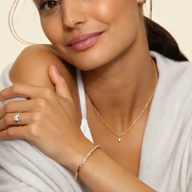 2nd model wearing Kiara Lab Diamond Cuff Bracelet