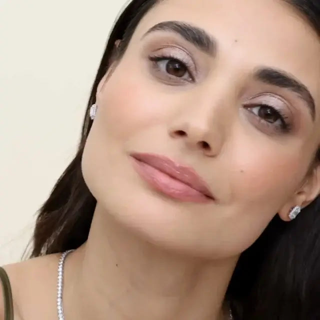 woman wearing halo studs