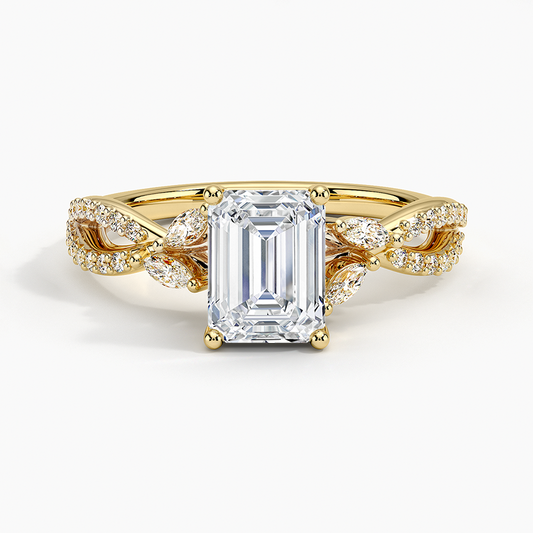 nature inspired emerald cut lab diamond engagement ring yellow face
