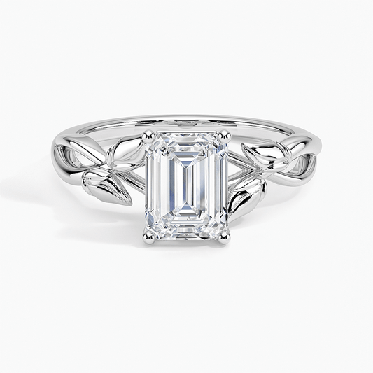 incredible unique emerald cut diamond engagement ring white gold face view