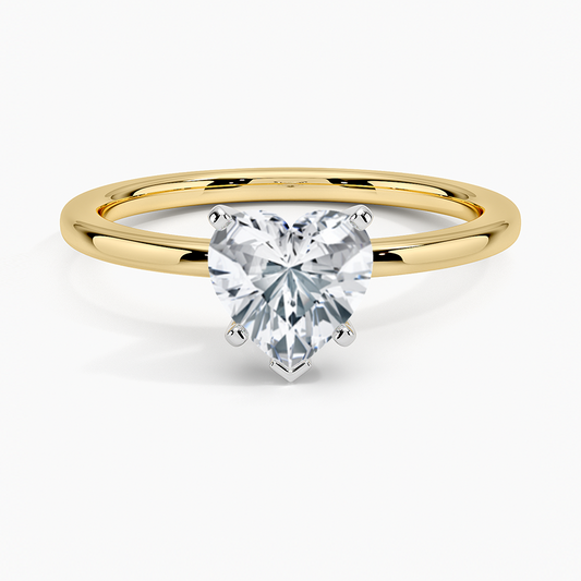 yellow gold with white head engagement ring heart diamond face view