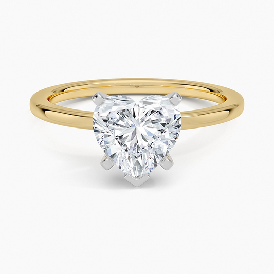 2 tone heart cut lab diamond engagement ring yellow face