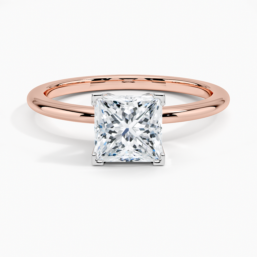 engagement ring tow tone princess cut diamond rose gold  face view