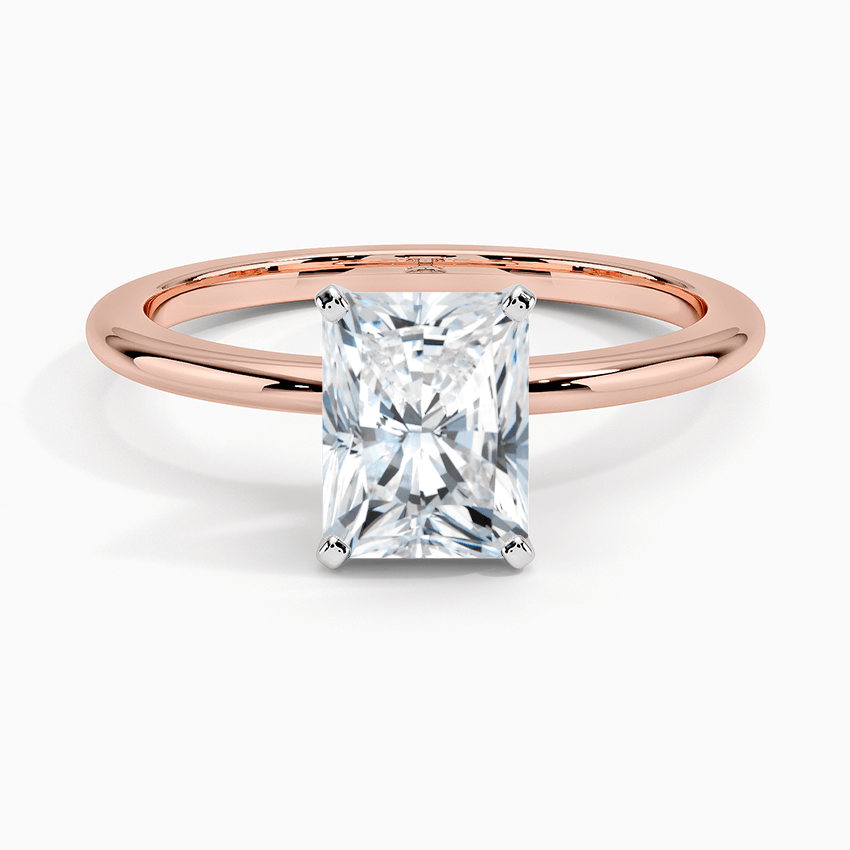 two tone lab diamond radiant cut engagement ring rose face