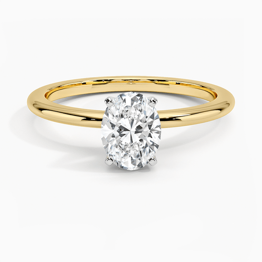 oval lab diamond two tone engagement ring yellow face
