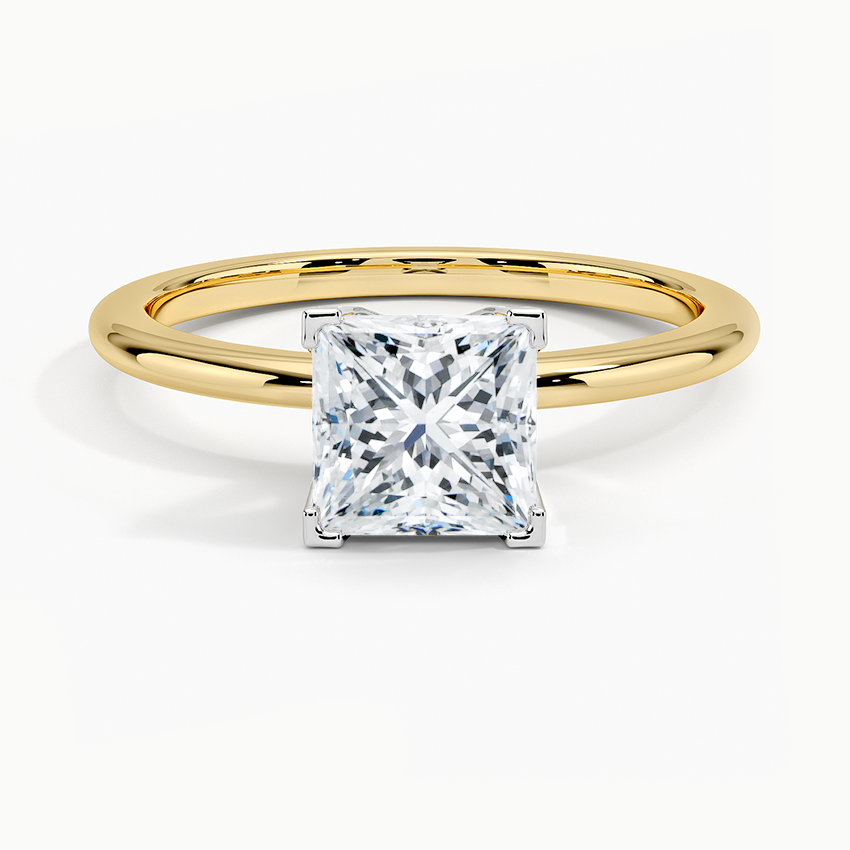 engagement ring tow tone princess cut diamond yellow gold  face view