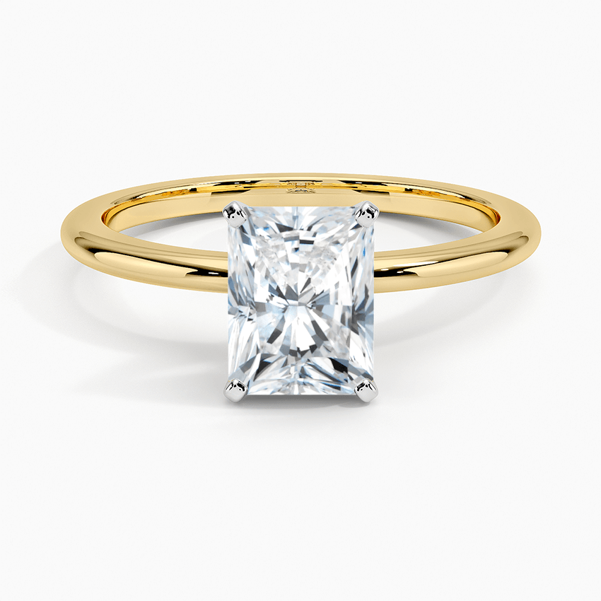 two tone lab diamond radiant cut engagement ring yellow face