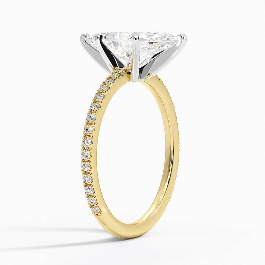 two tone marquise cut lab diamond engagement ring with six prongs yellow