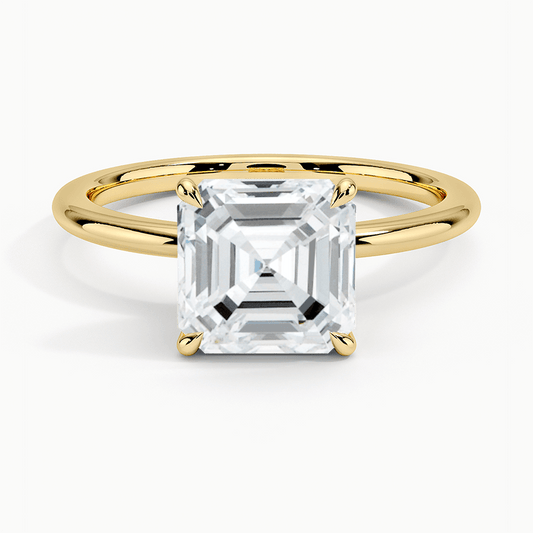 asscher cut lab diamond engagement ring yellow face