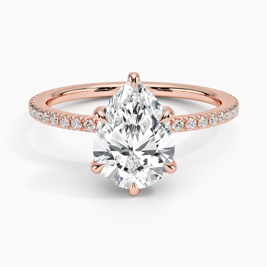 pear shaped lab diamond engagement ring claw set rose face