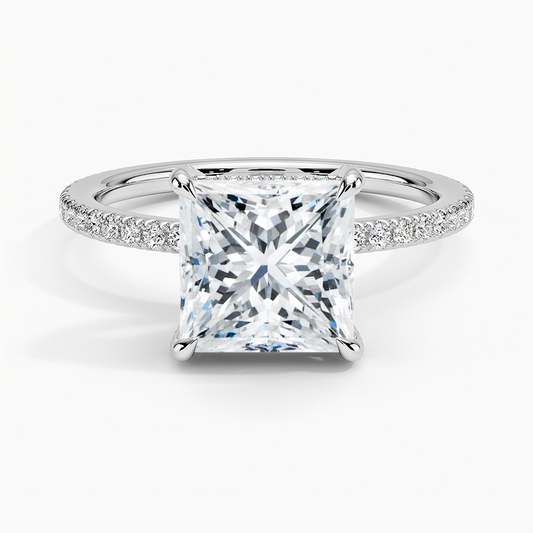 claw prong diamond solitaire princess cut halo white face