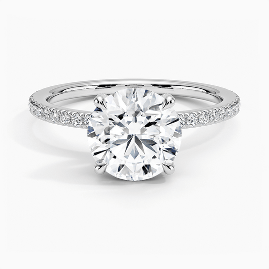round lab diamond engagement ring claw prongs with pave setting white face