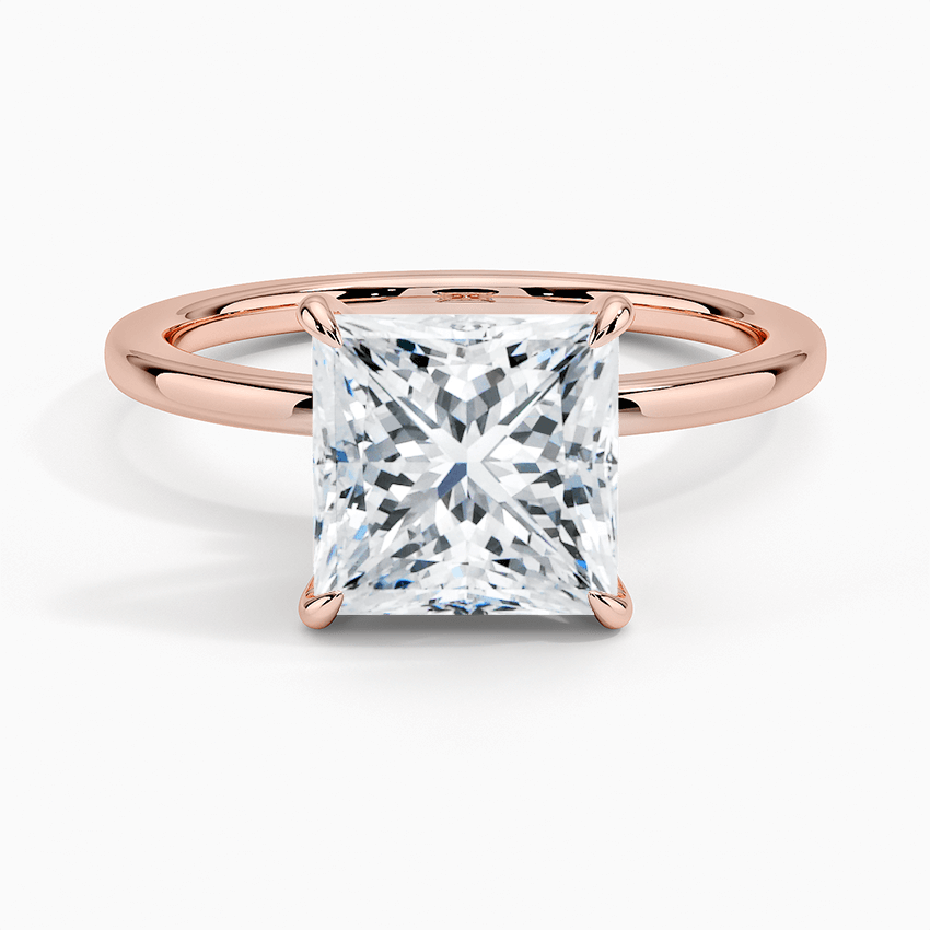 hidden halo princess cut engagement ring rose gold face