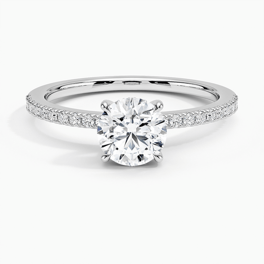 claw prongs brilliant cut pave set solitaire engagement ring white face
