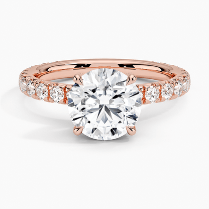claw prong brilliant cut lab diamond engagement ring with pave settings rose face