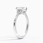 asscher cut diamond three stone engagement ring claw prongs white gold